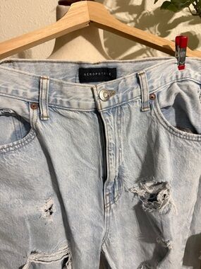 Aeropostale Women's Light Wash Ripped Boyfriend Jeans - Pale Blue